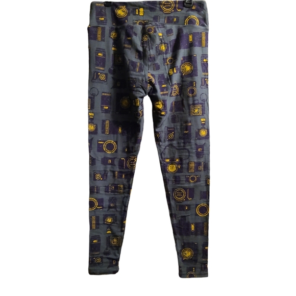 LLR LuLaRoe Slate Blue Gray & Yellow Photography Camera Leggings Sz TC - Picture 2 of 7